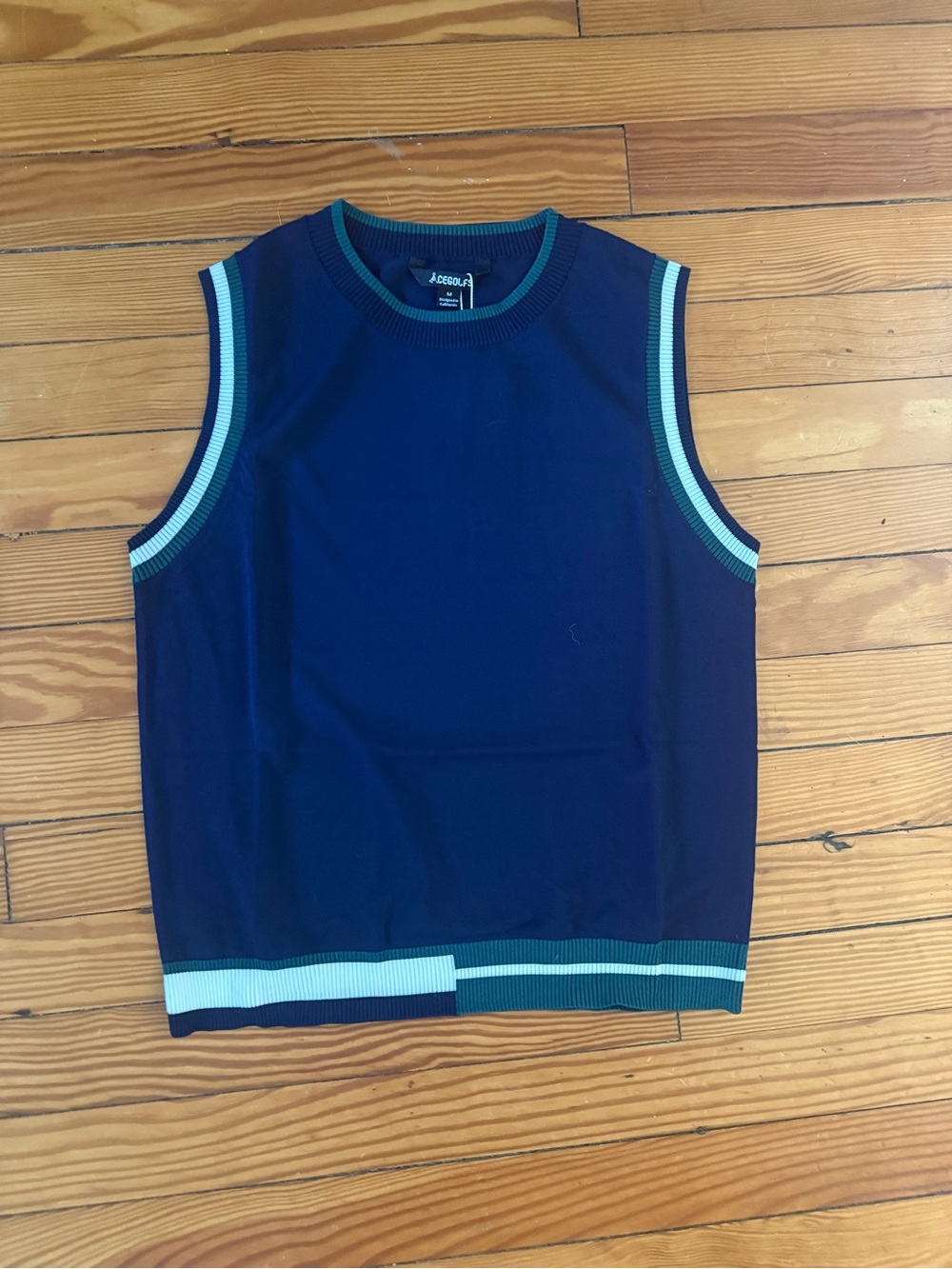 Women’s navy sleeveless sweater striped trim M NWT